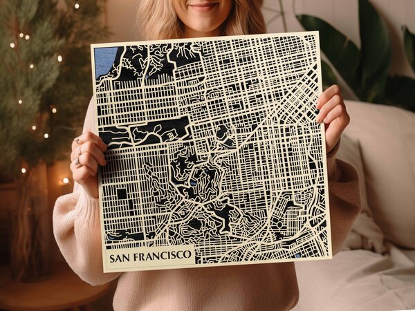 San Francisco 3D fa várostérkép fali dekoráció – Natura Products