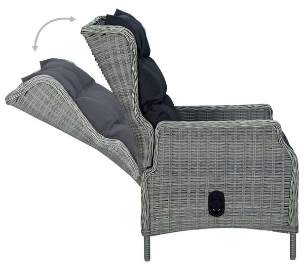 VidaXL 7 részes világosszürke polyrattan kültéri étkezőszett párnákkal