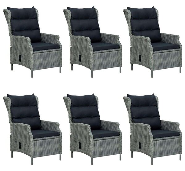 VidaXL 7 részes világosszürke polyrattan kültéri étkezőszett párnákkal