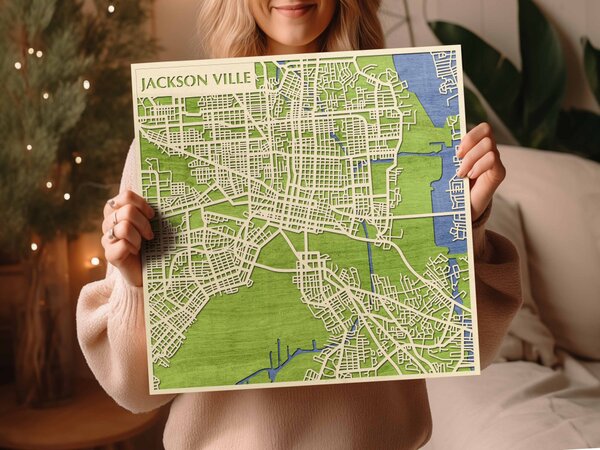 Jacksonville 3D fa várostérkép fali dekoráció – Natura Products