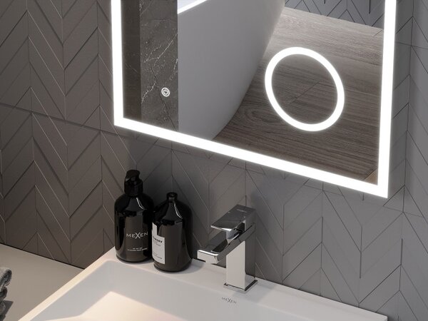 Mexen Kala világított fürdőszobai tükör kozmetikai tükörrel 60 x 80 cm, LED 6000K, páramentesítő