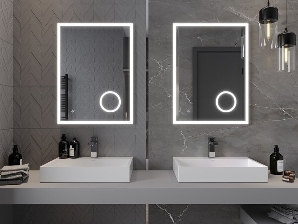 Mexen Kala világított fürdőszobai tükör kozmetikai tükörrel 60 x 80 cm, LED 6000K, páramentesítő