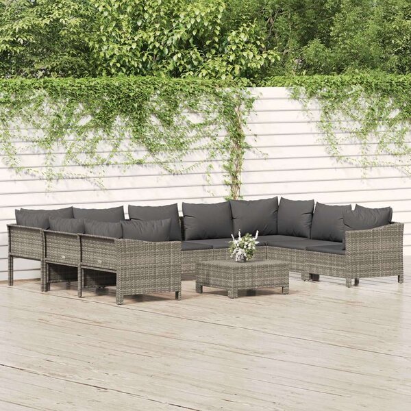 VidaXL 10 részes szürke polyrattan kerti ülőgarnitúra párnákkal