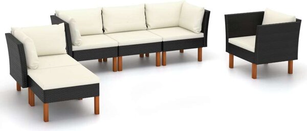VidaXL - 6 Részes Kerti Ülőgarnitúra - Polyrattan - Fekete