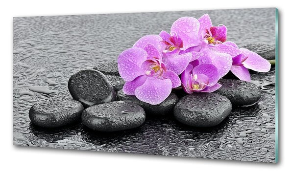 Konyhai falburkoló panel Orchideák kövek