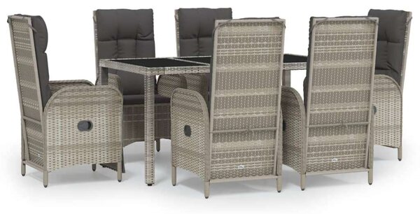 VidaXL 7 részes szürke polyrattan kerti étkezőgarnitúra párnával