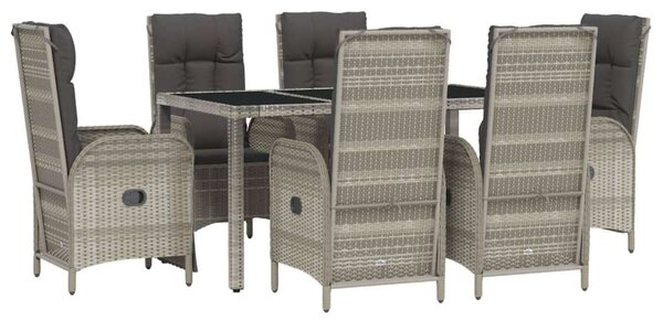 VidaXL 7 részes szürke polyrattan kerti étkezőgarnitúra párnával