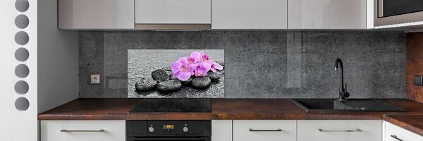 Konyhai falburkoló panel Orchideák kövek