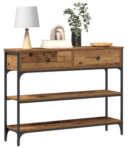 Konzol Asztal Régi Fa 100x25x75 cm Mérnöki Fa és Acél