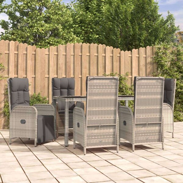 VidaXL 7 részes szürke polyrattan kerti étkezőgarnitúra párnával