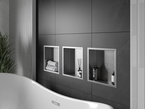 Mexen X-Wall-R 30 x 30 cm-es, peremmel rendelkező fülkeszerű polc, inox - 1910303010