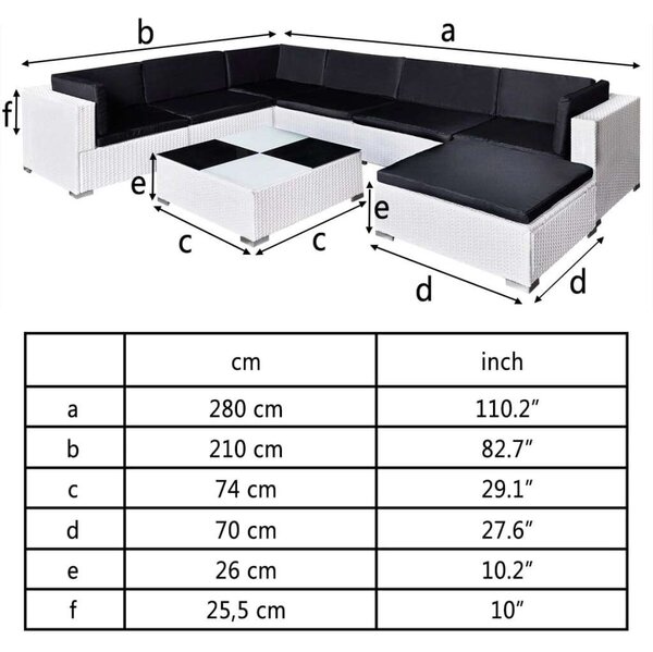 VidaXL Polyrattan Kerti Bútorszett - 8 részes - Fehér