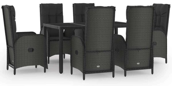 VidaXL Kerti Étkezőgarnitúra - 7 részes - Fekete Polyrattan