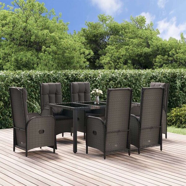 VidaXL Kerti Étkezőgarnitúra - 7 részes - Fekete Polyrattan