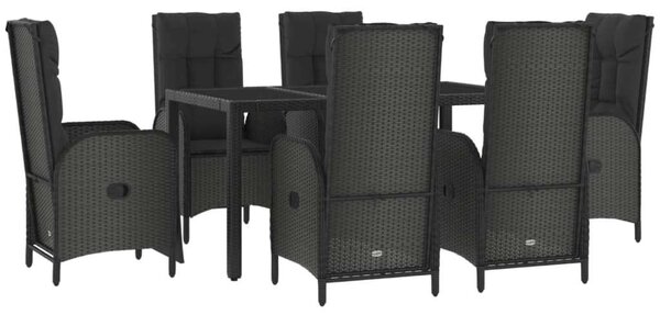 VidaXL Kerti Étkezőgarnitúra - 7 részes - Fekete Polyrattan
