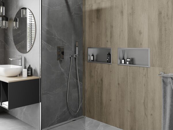 Mexen X-Wall-R beépített polc peremmel 45 x 20 cm, inox - 1910452010