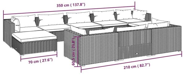 VidaXL Kerti Ülőgarnitúra - 10 részes - Fekete Polyrattan
