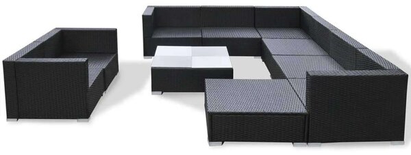 VidaXL Polyrattan Kerti Bútorszett - 10 részes - Fekete