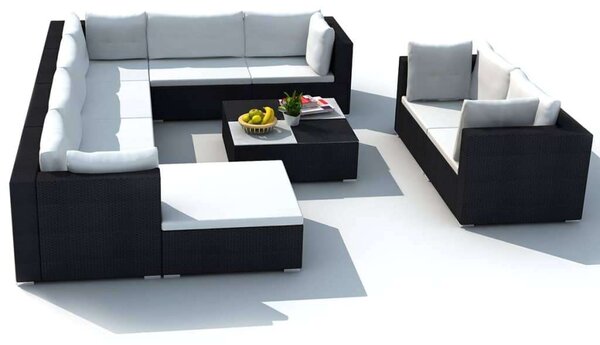 VidaXL Polyrattan Kerti Bútorszett - 10 részes - Fekete