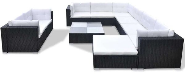 VidaXL Polyrattan Kerti Bútorszett - 10 részes - Fekete