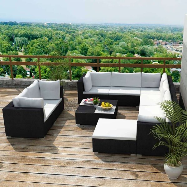 VidaXL Polyrattan Kerti Bútorszett - 10 részes - Fekete