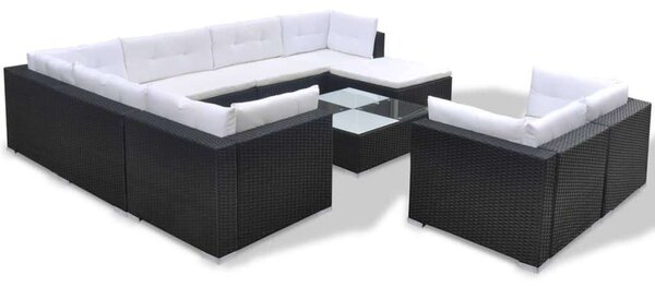 VidaXL Polyrattan Kerti Bútorszett - 10 részes - Fekete