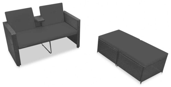 Polyrattan Kerti Bútorszett - 3 részes - Fekete