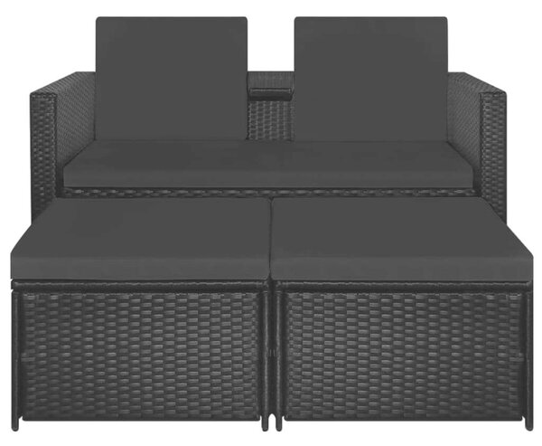 Polyrattan Kerti Bútorszett - 3 részes - Fekete