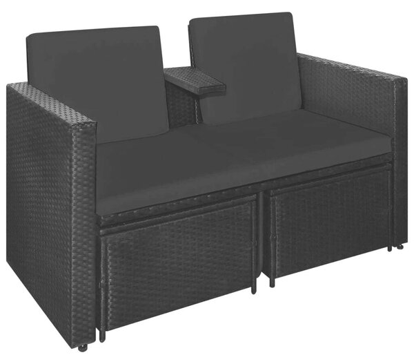 Polyrattan Kerti Bútorszett - 3 részes - Fekete