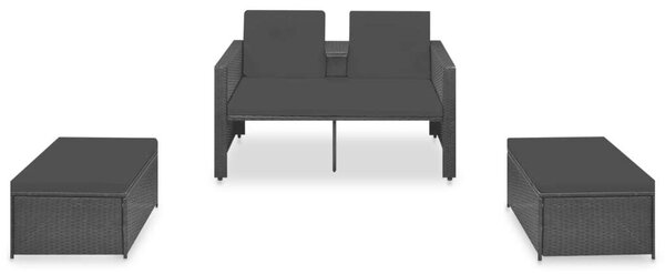 Polyrattan Kerti Bútorszett - 3 részes - Fekete