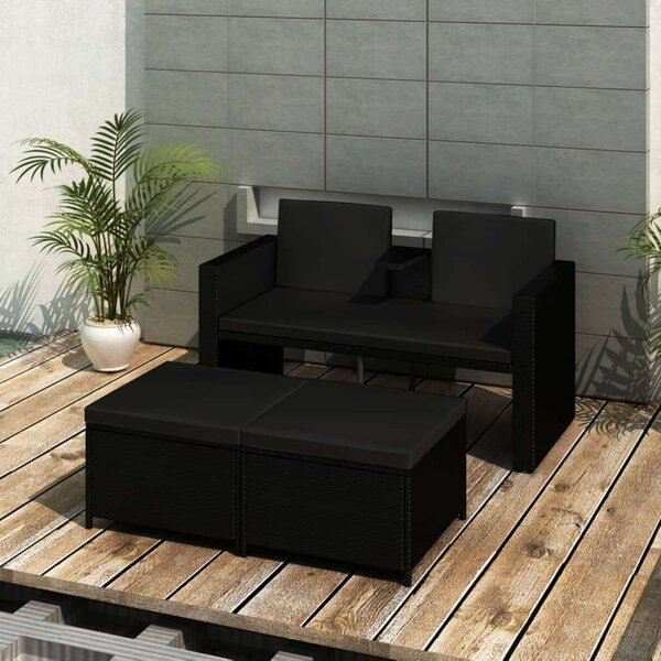 Polyrattan Kerti Bútorszett - 3 részes - Fekete