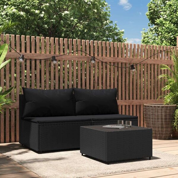 VidaXL 3 részes Kerti Ülőgarnitúra - Fekete Polyrattan