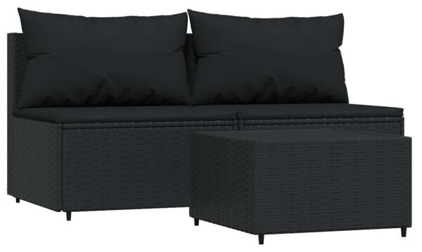 VidaXL 3 részes Kerti Ülőgarnitúra - Fekete Polyrattan