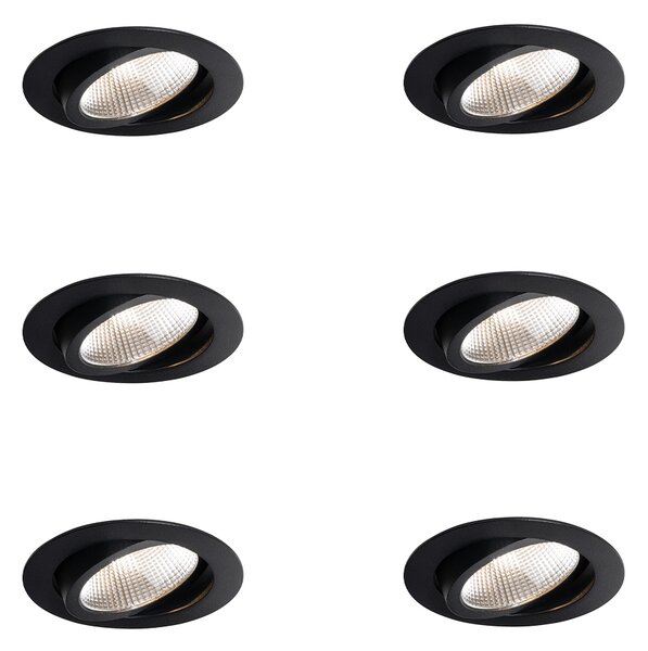 6 darabos süllyesztett spotlámpa készlet fekete 9,5 cm LED-del 1300 lm dimmelhető IP23 - Gaius