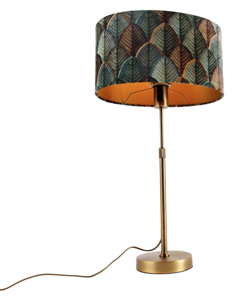 Bronz asztali lámpa ovális bársony lámpabúrával, levélmintával, 35 cm - Parte