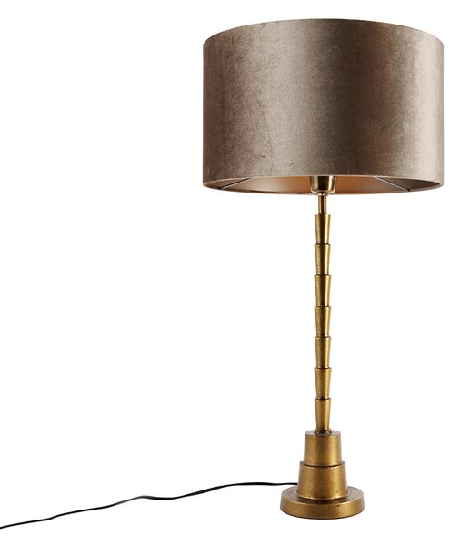 Bronz asztali lámpa taupe színű bársonyernyővel 35 cm - Pisos