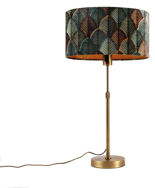 Bronz asztali lámpa ovális bársony lámpabúrával, levélmintával, 35 cm - Parte