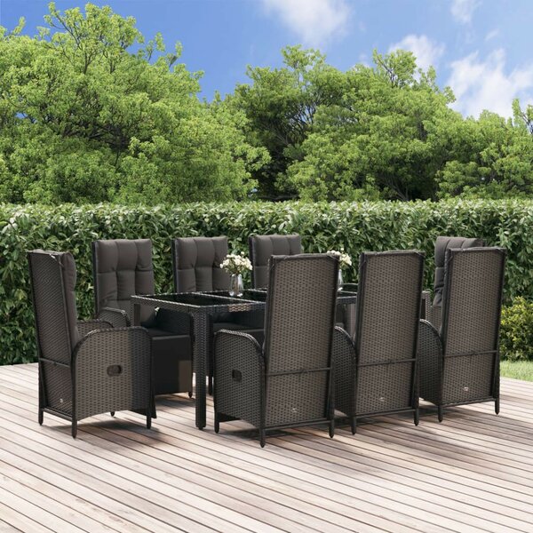 VidaXL Polyrattan Kerti Étkezőgarnitúra - 9 részes - Fekete