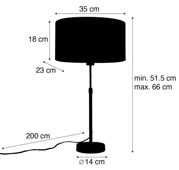 Bronz asztali lámpa ovális bársony lámpabúrával, levélmintával, 35 cm - Parte
