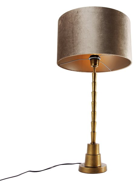 Bronz asztali lámpa taupe színű bársonyernyővel 35 cm - Pisos