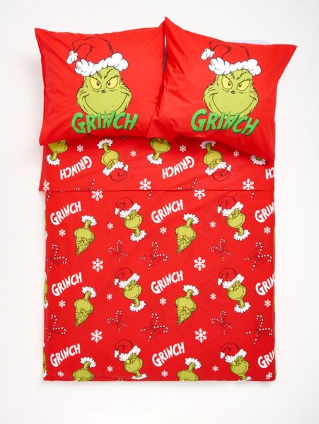 Sinsay - Pamut ágyneműhuzat készlet karácsonyi mintával Grinch - piros