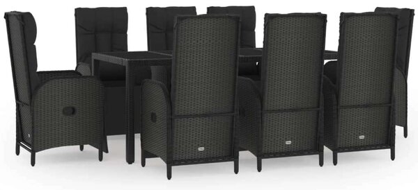 VidaXL Polyrattan Kerti Étkezőgarnitúra - 9 részes - Fekete