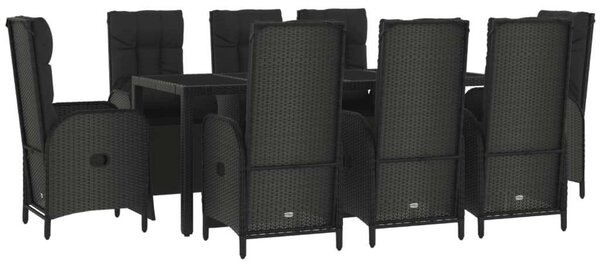 VidaXL Polyrattan Kerti Étkezőgarnitúra - 9 részes - Fekete