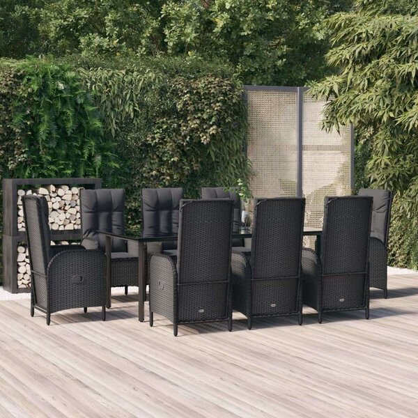 Polyrattan Kerti Étkezőgarnitúra - 8 Fős - Fekete