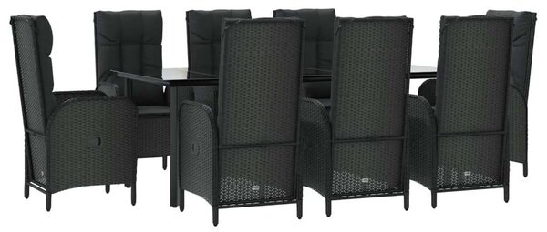 Polyrattan Kerti Étkezőgarnitúra - 8 Fős - Fekete