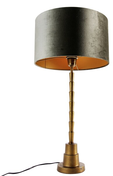 Bronz asztali lámpa zöld bársonyernyővel 35 cm - Pisos