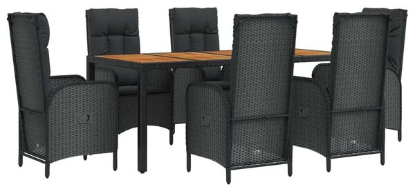 VidaXL 7 részes fekete polyrattan kerti étkezőgarnitúra párnával
