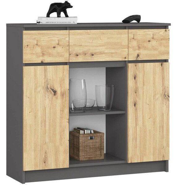 Akord K100 Modern Komód Laminált Grafit-Artisan Tölgy 6 Polcos