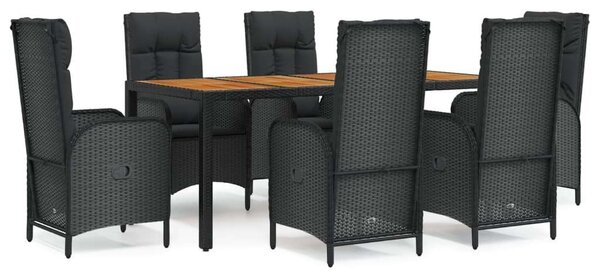 VidaXL 7 részes fekete polyrattan kerti étkezőgarnitúra párnával