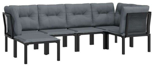 Polyrattan Kerti Ülőgarnitúra - Fekete-Szürke - 6 részes